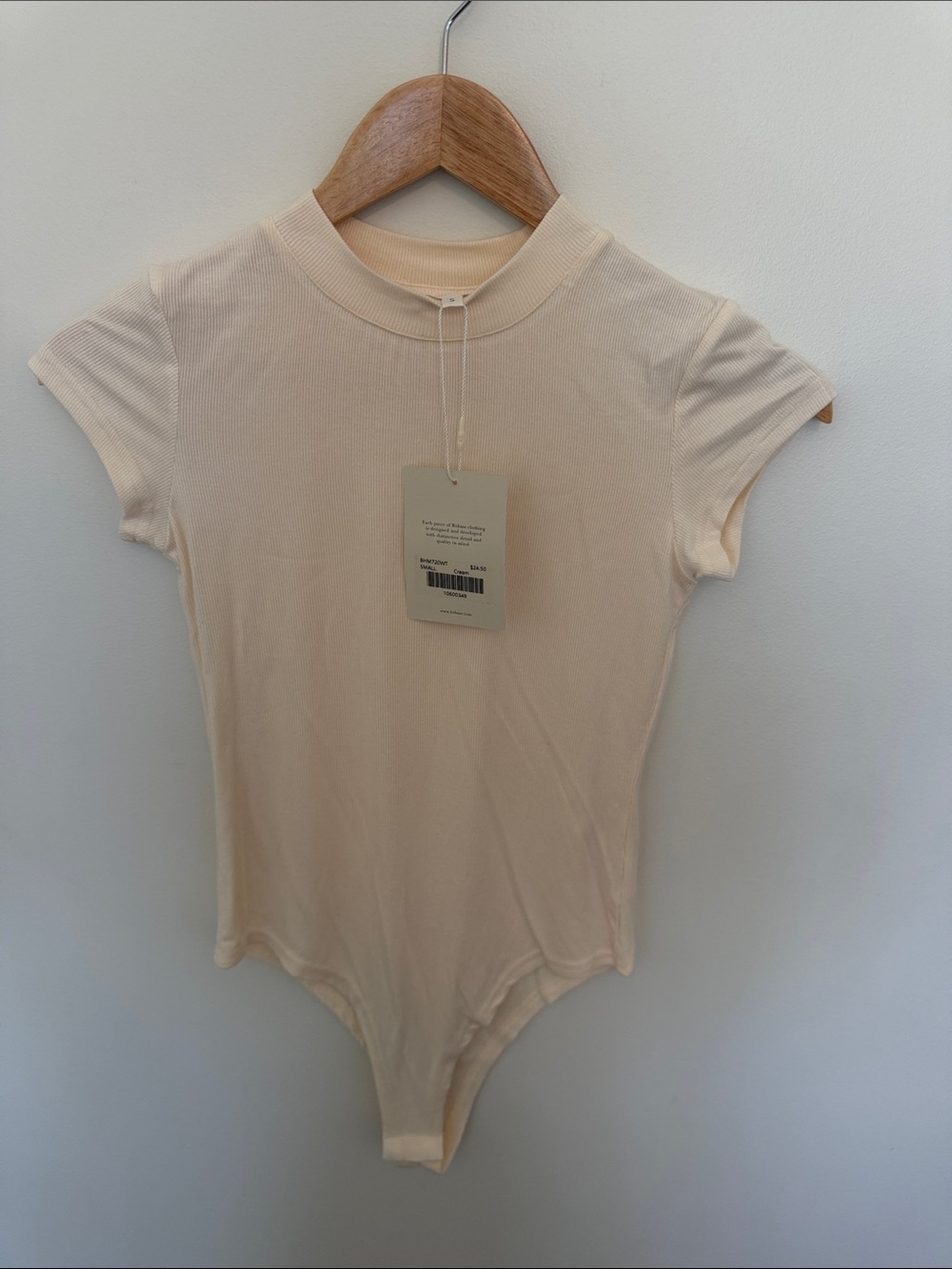 bohme Short Sleeve Ribbed Bodysuit in Light Cream